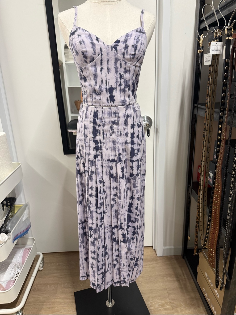 Spaghetti Strap Tie-Dye Midi Two-piece set in Light Lavender